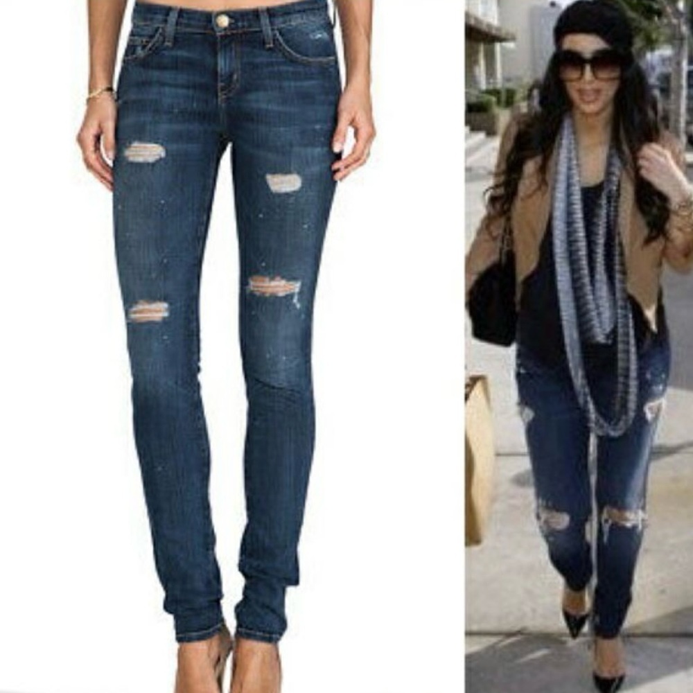 ANTHROPOLOGIE Current/Elliott Denim Destroyed Jeans Skinny Slouch Size 27 / 0